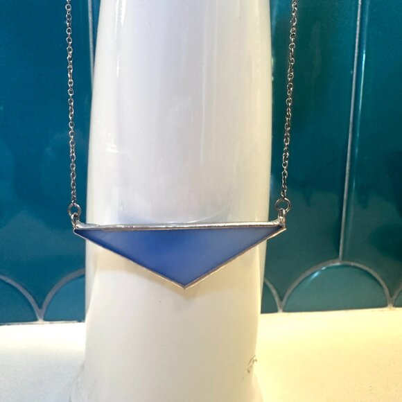 Royal Blue Stained Glass + 926 Sterling Silver Triangle Statement Necklace - Picture 4 of 8